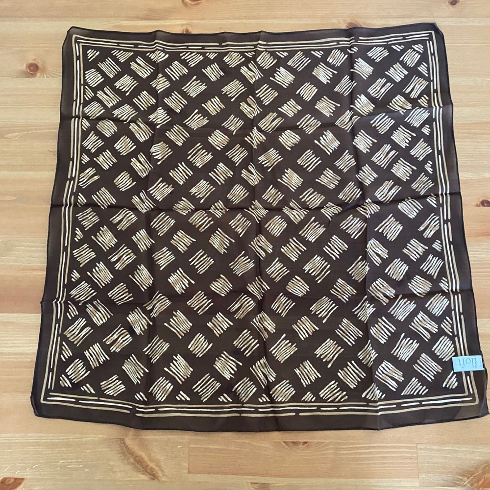 VTG Loft Ann Taylor Brown Cream Abstract Hatch Mark Print 100% Silk Square Scarf - Picture 2 of 10